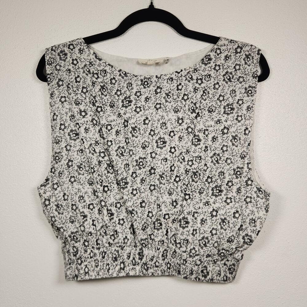 Elans Tie Dye Crop Boho Hippie Flowers Black White Shirt TOp Small